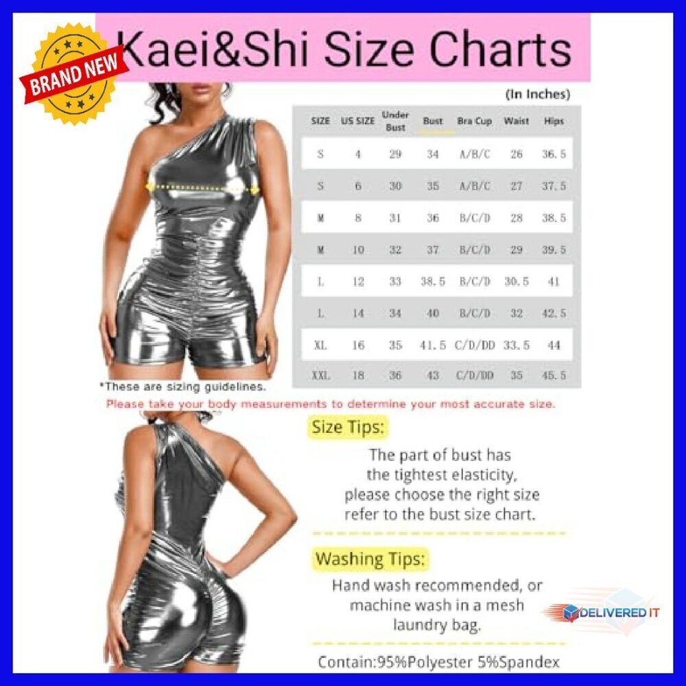 One Shoulder Metallic Bodycon Romper Ruched Party Jumpsuit Size 4-6 - Picture 8 of 8